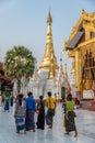 People visiting Shwedagon pagoda, in Yangon Burma Myanmar