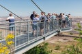 People visiting viewpoint with skywalk at Garzweiler brown-coal mine Germany