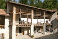 People visiting on walking an old farm house in Ballenberg Royalty Free Stock Photo