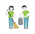 People or volunteers collect garbage. Protection of nature, environment vector