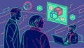 People in VR with cubes, virtual interaction, and futuristic collaboration vector design Generative AI