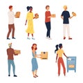 People Wait In A Queue To Send Packages And Letters. Set Of Characters Pick up, Send Parcels. Mail Delivery Service Royalty Free Stock Photo