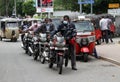 Sri Lankan vehicles and their owners wait in long queues at fuel station in Colombo, Sri Lanka