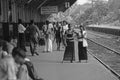 People waiting at the Ambalangoda train station on Sri Lanka Island