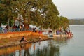 People waiting on boat stand for boating in the lake