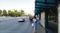 People waiting bus in a small bus station in Jiaxing city(Zhejiang, Jiaxing)