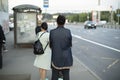 People are waiting for bus. Waiting for transport at bus stop Royalty Free Stock Photo