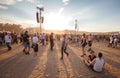 People waiting for concert at sunset on the 21th Woodstock Festival Poland.