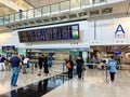 10 3 2023 people waiting for greeting friends and relatives at arrival hall, Hong Kong International airport Royalty Free Stock Photo