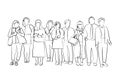 People waiting illustration or drawing vector set