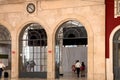 People waiting inside Santa Apolonia railway station in Lisbon Royalty Free Stock Photo