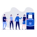 People waiting in line near ATM machine. Queue at the ATM. Modern vector illustration in flat style for landing page, mobile app,