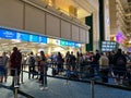 People waiting in line to go through Orlando International Airport MCO TSA security