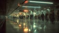 People waiting on a modern subway platform with reflections and glowing lights Royalty Free Stock Photo