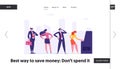 People Waiting in Queue Near ATM Website Banner. Cash Machine Concept with Man and Woman Standing in Line Royalty Free Stock Photo