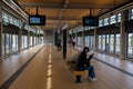 People waiting for Reseau express metropolitain (REM) train at station Panama Royalty Free Stock Photo