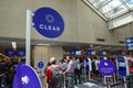 People waiting to go through TSA security screening a busy international airport