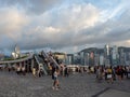 People waiting to see the skyscrapers light show, Hong Kong Royalty Free Stock Photo