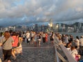 People waiting to see the skyscrapers light show, Hong Kong Royalty Free Stock Photo