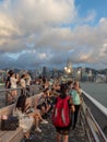 People waiting to see the skyscrapers light show, Hong Kong Royalty Free Stock Photo