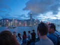 People waiting to see the skyscrapers light show, Hong Kong Royalty Free Stock Photo