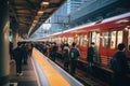 People waiting for the train at Hong Kong railway station. A busy train station platform right at rush hour in Tokyo, AI Generated Royalty Free Stock Photo