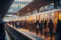 People waiting for the train in Milan. Milan is the capital and largest city of Italy. A busy train station platform right at rush Royalty Free Stock Photo