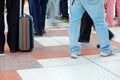 People waiting at train station with motion blur Royalty Free Stock Photo