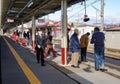 People waiting for the train at station in Nikko, Japan