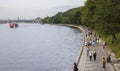 People walk along the embankment of the Moscow River Royalty Free Stock Photo