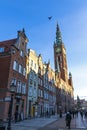 People walk along Long Street Dluga in Gdansk, Poland Royalty Free Stock Photo