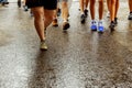 People walk along West 42nd Street in New York. Almost 19 million people live in New York City Royalty Free Stock Photo