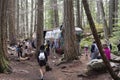 A crowd of people check out the the Whistler train wreck site