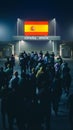 People walk through the border checkpoint gate to Spain at night - 3D rendered