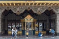 People at the walk of fame in Hollywood take pictures of the stars in front of historic cinema el Capitan