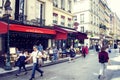 People walk on famous Rue Montorgueil street Royalty Free Stock Photo