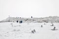 People walk near pressure ridges. Zelenogorsk St Petersburg. Russia Royalty Free Stock Photo