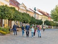 People walk in Old Town Presov, Slovakia. Royalty Free Stock Photo