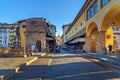 People walk on Ponte Vecchio Bridge at morning. Florence. Italy Royalty Free Stock Photo