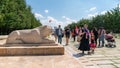 People walk in Road of Lions to reach Anitkabir mausoleum of Mustafa Kemal Ataturk