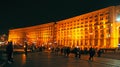 People walk on street Khreshchatyk. Main street of Ukraine in evening