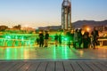 People walk on Tabiat Bridge at night in Tehran. Iran