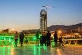 People walk on Tabiat Bridge at night in Tehran. Iran