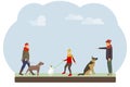 People walk their dogs in the park. People train and walk their dogs against the sky. Royalty Free Stock Photo