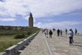 People walk to Torre Hercules lighthouse from A Coruna Town of Galicia region. Spain.