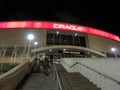 People walk up stair case to the Oracle Arena Royalty Free Stock Photo