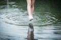 people walk wading over water flood city street road after storm heavy raining couse foot bites skin disease Royalty Free Stock Photo