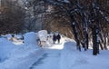 People walk winter street