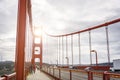 People walking across the pedestrian path on the Golden Gate Bridge in San Francisco