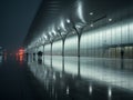 people walking through an airport at night